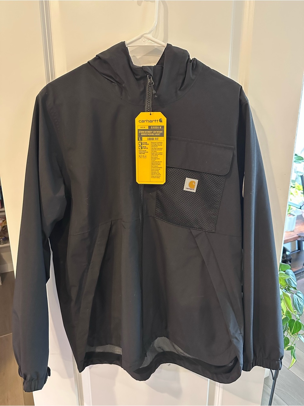 Carhartt Black Hooded Windbreaker with Mesh Chest Pocket